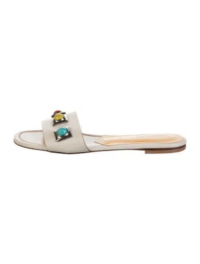 Pre-owned Etro Leather Graphic Print Slides In Silver