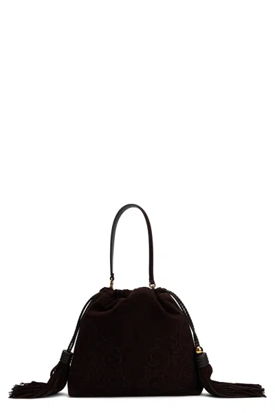 Etro Leather Handbag With Tassels, Wide Enveloping Silhouette And Slim Handles (31 Cm X 32.8 Cm X 7  In Brown