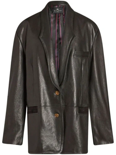 Etro Single-breasted Nappa-leather Jacket In Brown