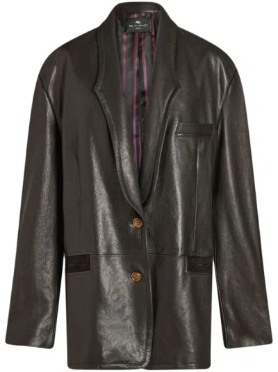 Etro Single-breasted Nappa-leather Jacket In Black