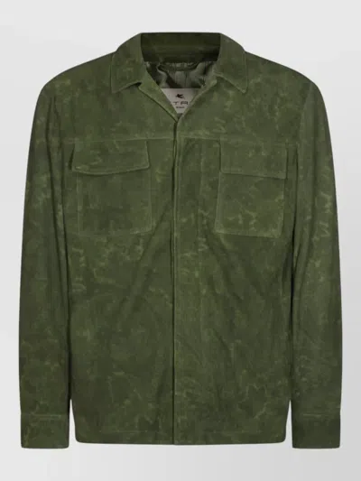 Etro Leather Jacket Collared Design Front Pockets In Green