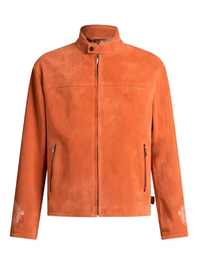 Etro Leather Jacket In Orange