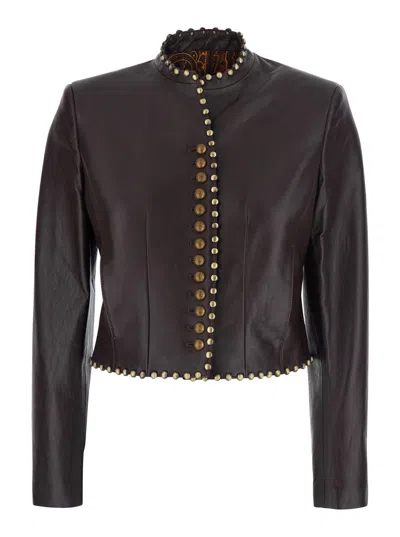Etro Leather Jacket With Elegant Details And Soft Lining For Women In Brown