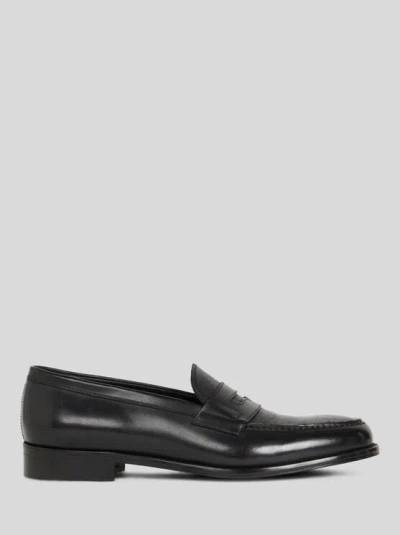 Etro , Leather Loafers With Paisley Detail, Man, Black, Size 46