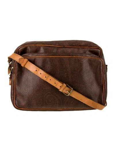 Pre-owned Etro Leather Messenger Bag Vintage In Brown