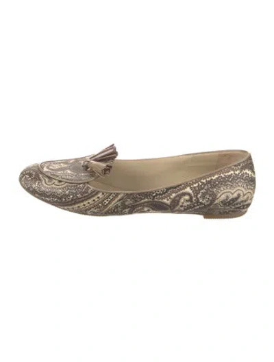 Pre-owned Etro Leather Paisley Print Ballet Flats In Neutral