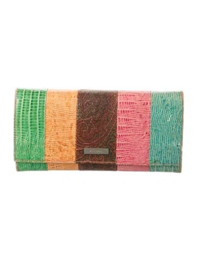 Pre-owned Etro Leather Paisley Print Continental Wallet In Neutrals