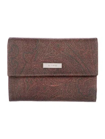 Pre-owned Etro Leather Paisley Print Wallet In Brown