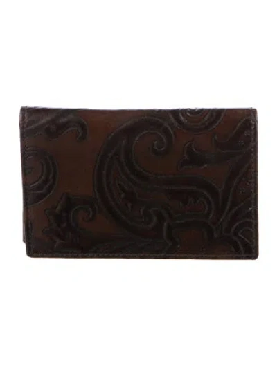 Pre-owned Etro Leather Paisley Print Wallet In Brown