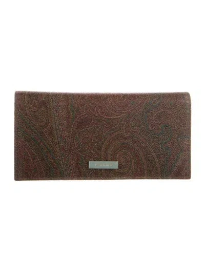 Pre-owned Etro Leather Paisley Print Wallet In Brown