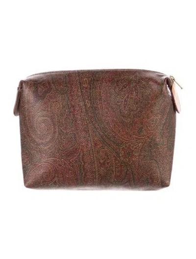 Pre-owned Etro Leather Patterned Cosmetic Bag In Brown