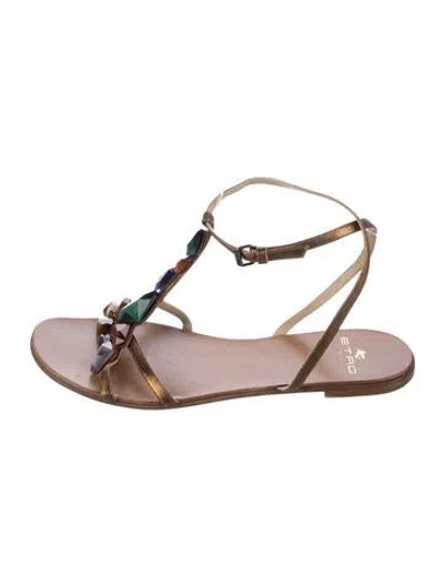 Pre-owned Etro Leather Patterned Sandals In Silver