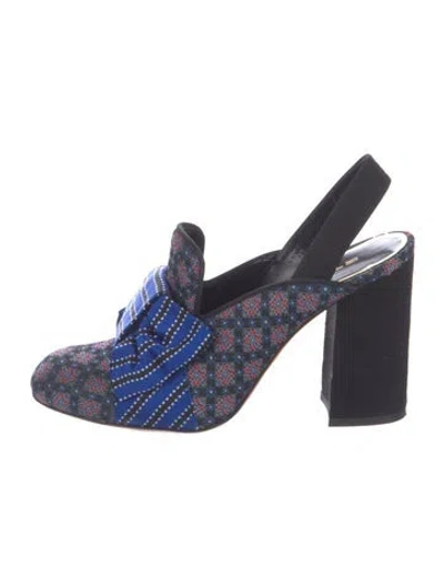 Pre-owned Etro Leather Patterned Slingback Pumps In Blue