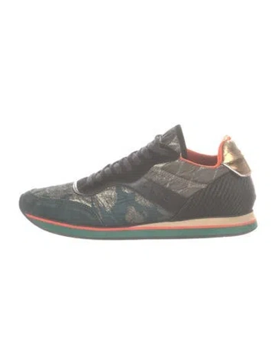 Pre-owned Etro Leather Patterned Sneakers In Gray
