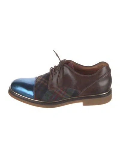 Pre-owned Etro Leather Plaid Print Oxfords In Brown