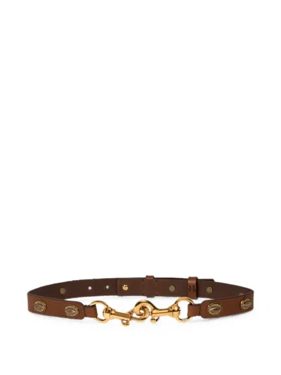 Etro Leather Pony Belt With Oval-shaped Studs In Brown