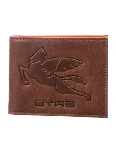 Pre-owned Etro Leather Printed Bifold Wallet In Brown
