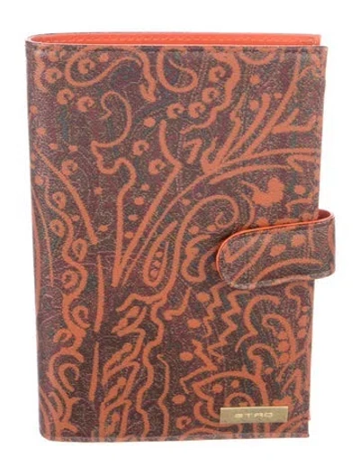 Pre-owned Etro Leather Printed Bifold Wallet In Brown/orange