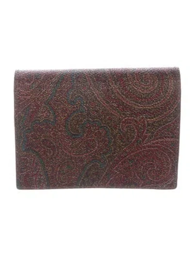Pre-owned Etro Leather Printed Compact Wallet W/ Tags In Brown
