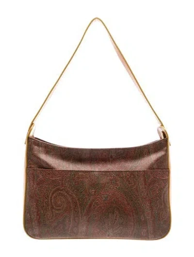 Pre-owned Etro Leather Shoulder Bag In Burgundy