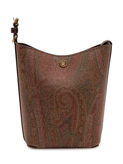 Etro Leather Shoulder Bag In Marrone