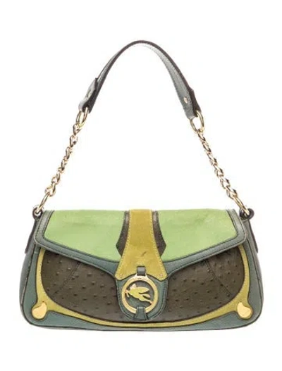 Pre-owned Etro Leather Shoulder Bag Vintage In Green