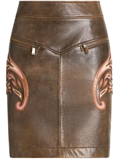 Etro Leather Skirt In Braun