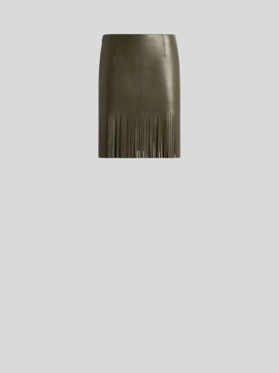 Etro , Leather Skirt With Fringing, Woman, Dark Green, Size 38