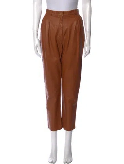 Pre-owned Etro Leather Straight Leg Pants In Brown