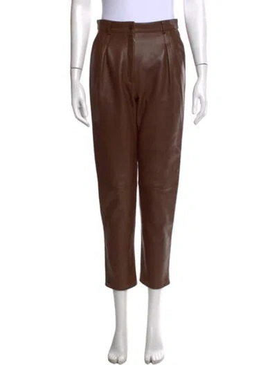 Pre-owned Etro Leather Straight Leg Pants In Brown
