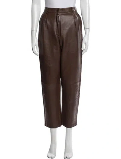 Pre-owned Etro Leather Straight Leg Pants In Brown