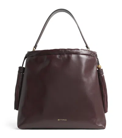 Etro Leather Tassel Shoulder Bag In Brown
