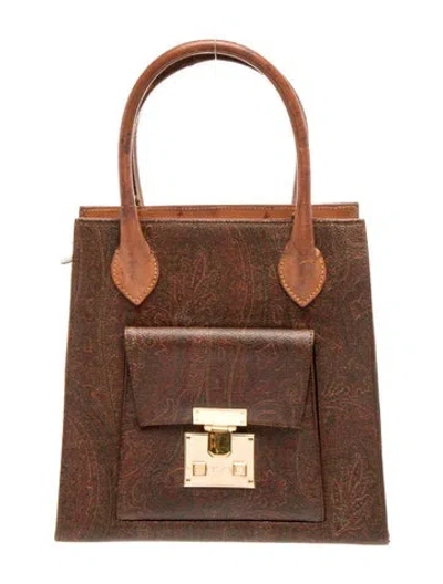Pre-owned Etro Leather Top Handle Bag In Brown