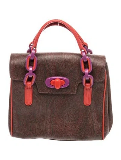 Pre-owned Etro Leather Top Handle Bag In Brown