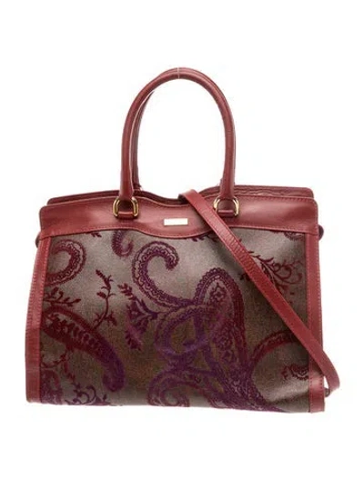 Pre-owned Etro Leather Top Handle Bag In Burgundy