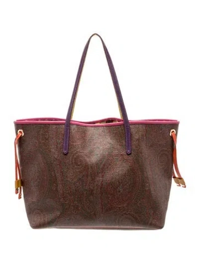 Pre-owned Etro Leather Tote In Burgundy