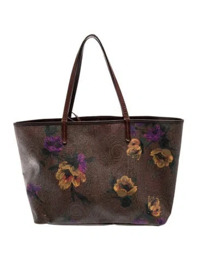 Pre-owned Etro Leather Tote In Burgundy