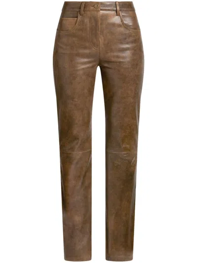 Etro Leather Trousers In Brown
