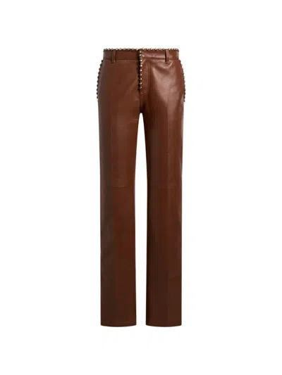 Etro Leather Trousers With Studs In 브라운