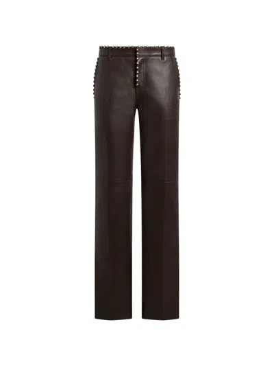 Etro Leather Trousers With Studs In 브라운