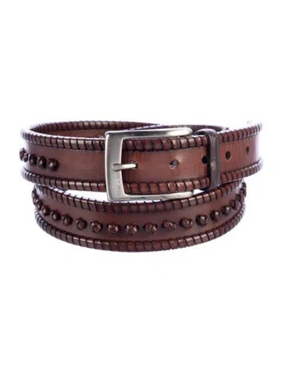 Pre-owned Etro Leather Whipstitch Trim Belt In Brown