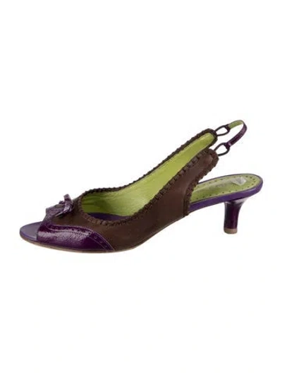 Pre-owned Etro Leather Whipstitch Trim Slingback Sandals In Purple