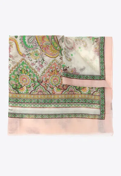 Etro Leaves-printed Rectangular Scarf In Multicolor