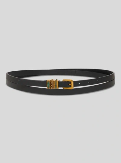 ETRO , LEATHER BELT WITH JEWEL STONES, BLACK, SIZE 100