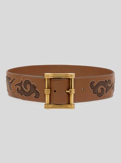Etro , Ledergürtel Mit Stickerei Im Westernstil, Damen, Braun, Grösse Xs