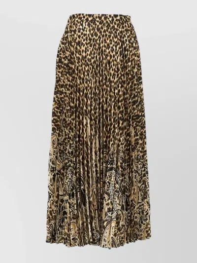 Etro Leopard Pleated High Waisted Midi Skirt In Neutral