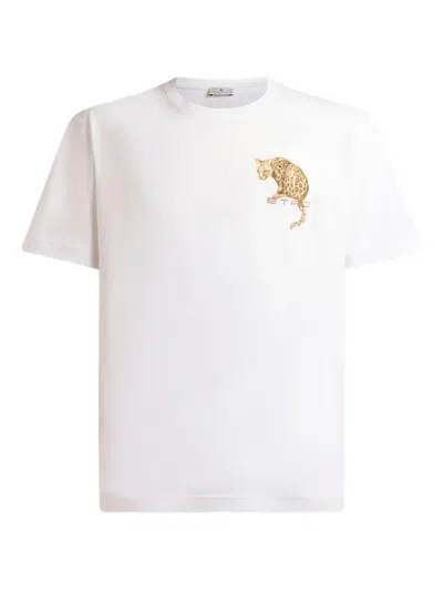 Etro Leopard Print Embroidery T-shirt In White