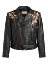 Etro Leather Biker Jacket With Placed Leopard Print In Black
