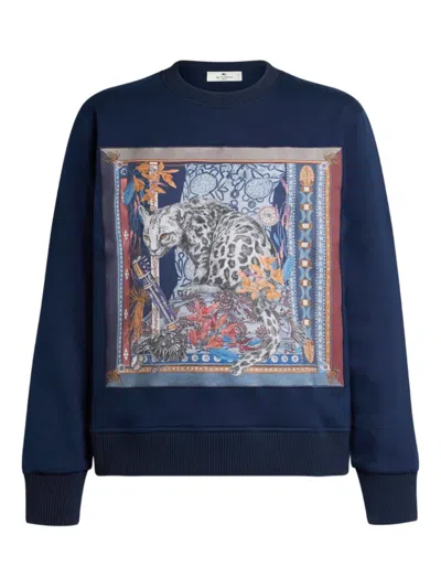 Etro Leopard-print Sweatshirt In Blue