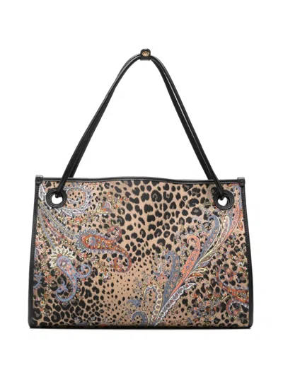 Etro Leopard-print Tote Bag In Brown